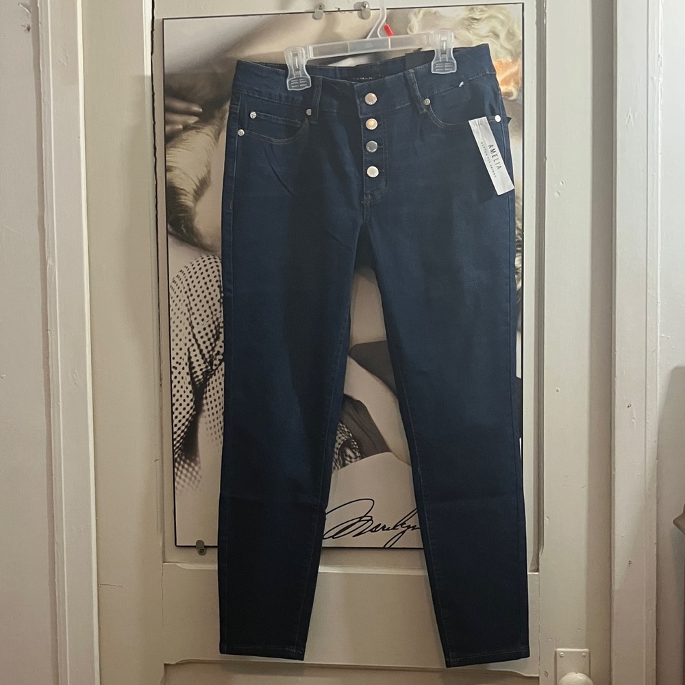 NWT Tahari Amelia button fly skinny Dark Blue Jeans SIZE 8/29
